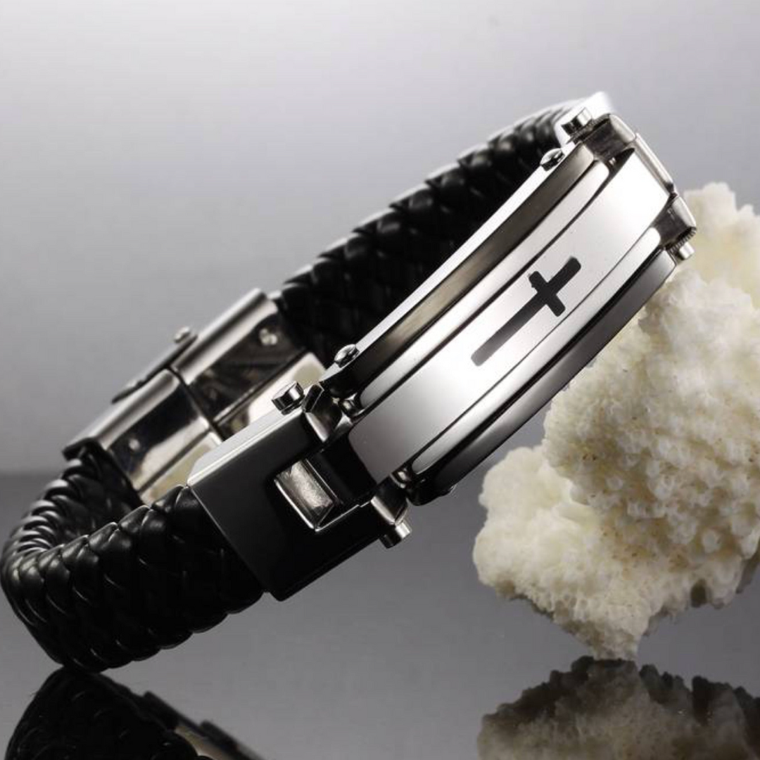 Bracelets homme tendance en cuir Acier Argenté