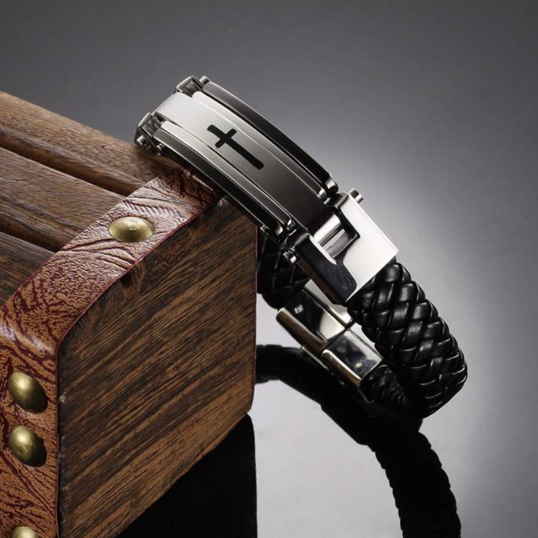 Bracelets homme tendance en cuir Acier Argenté