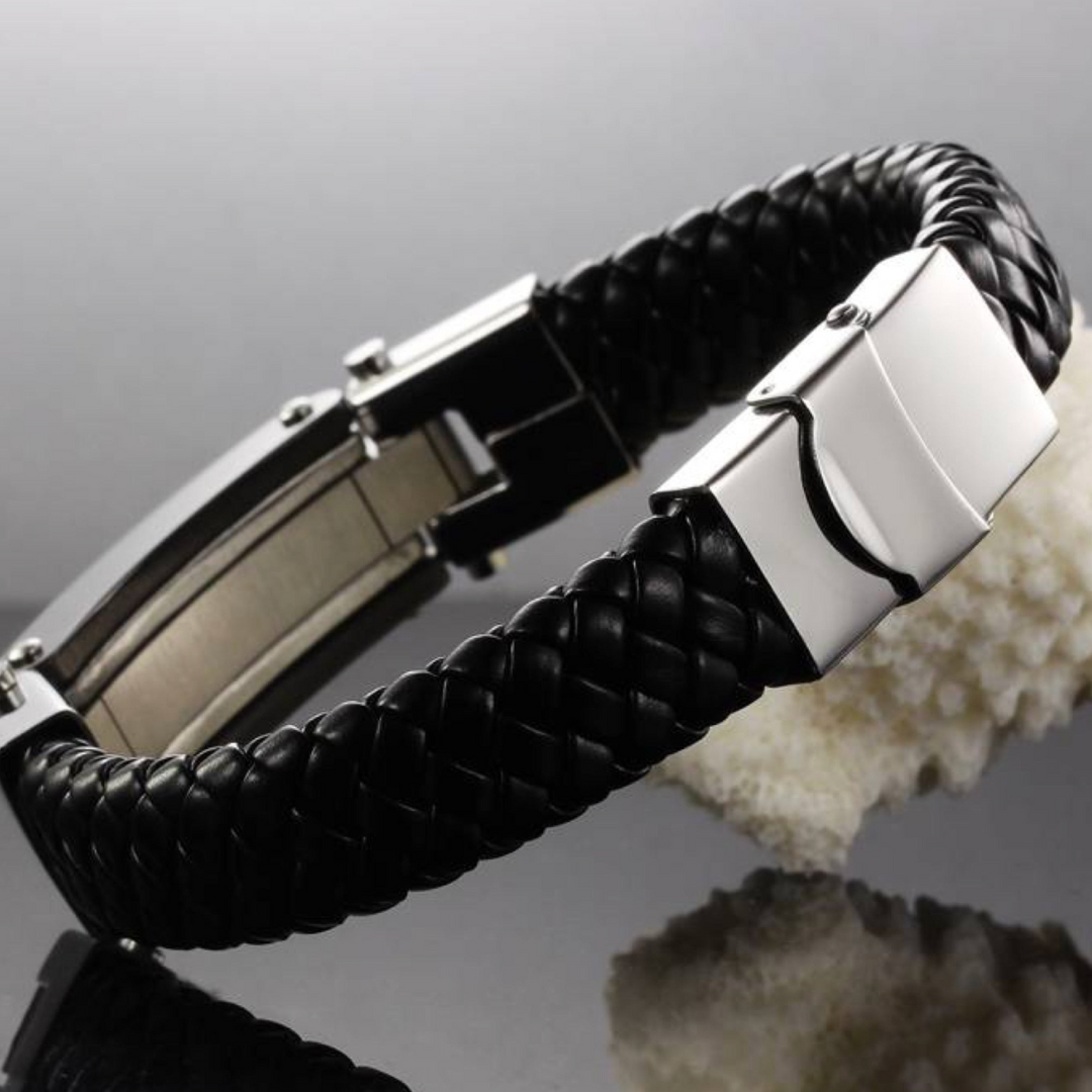 Bracelets homme tendance en cuir Acier Argenté